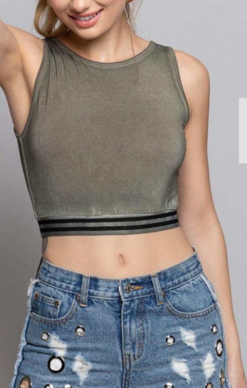 POL Striped Hem Crop Top